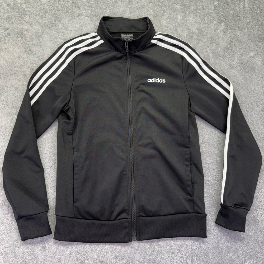 Kids Adidas Black White Track Jacket Zip Up 3 Stripe Athleisure Size S‎
